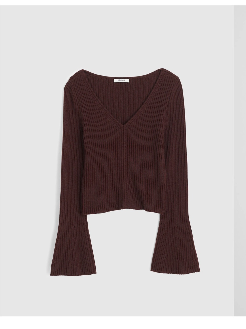 Madewell Ribbed V-Neck Sweater Top in Merino Wool - Brown